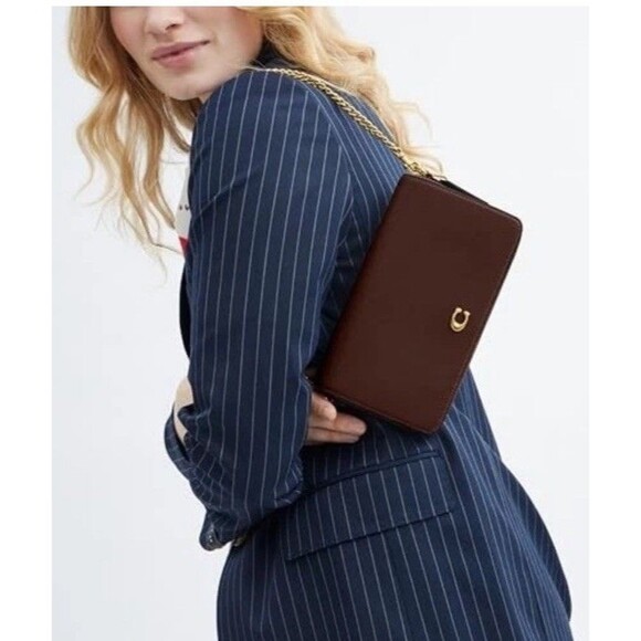 Coach Mila Crossbody Bag Polished Pebble Leather Merlot Gold Chain New with Tags - Picture 5 of 15